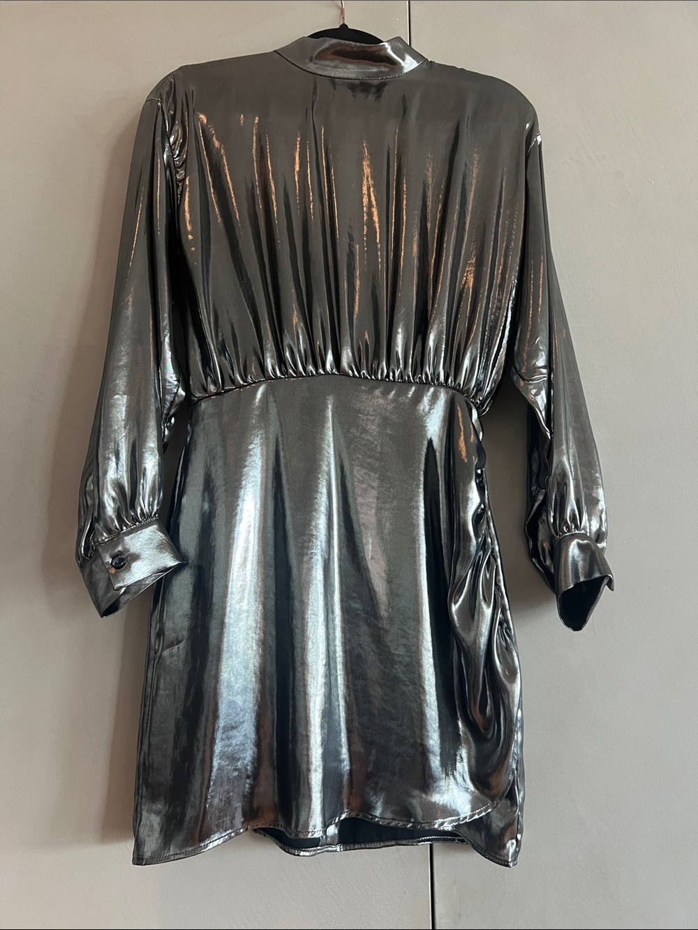 Zara Discomatic Metallic Silver Long Sleeve Mini Dress